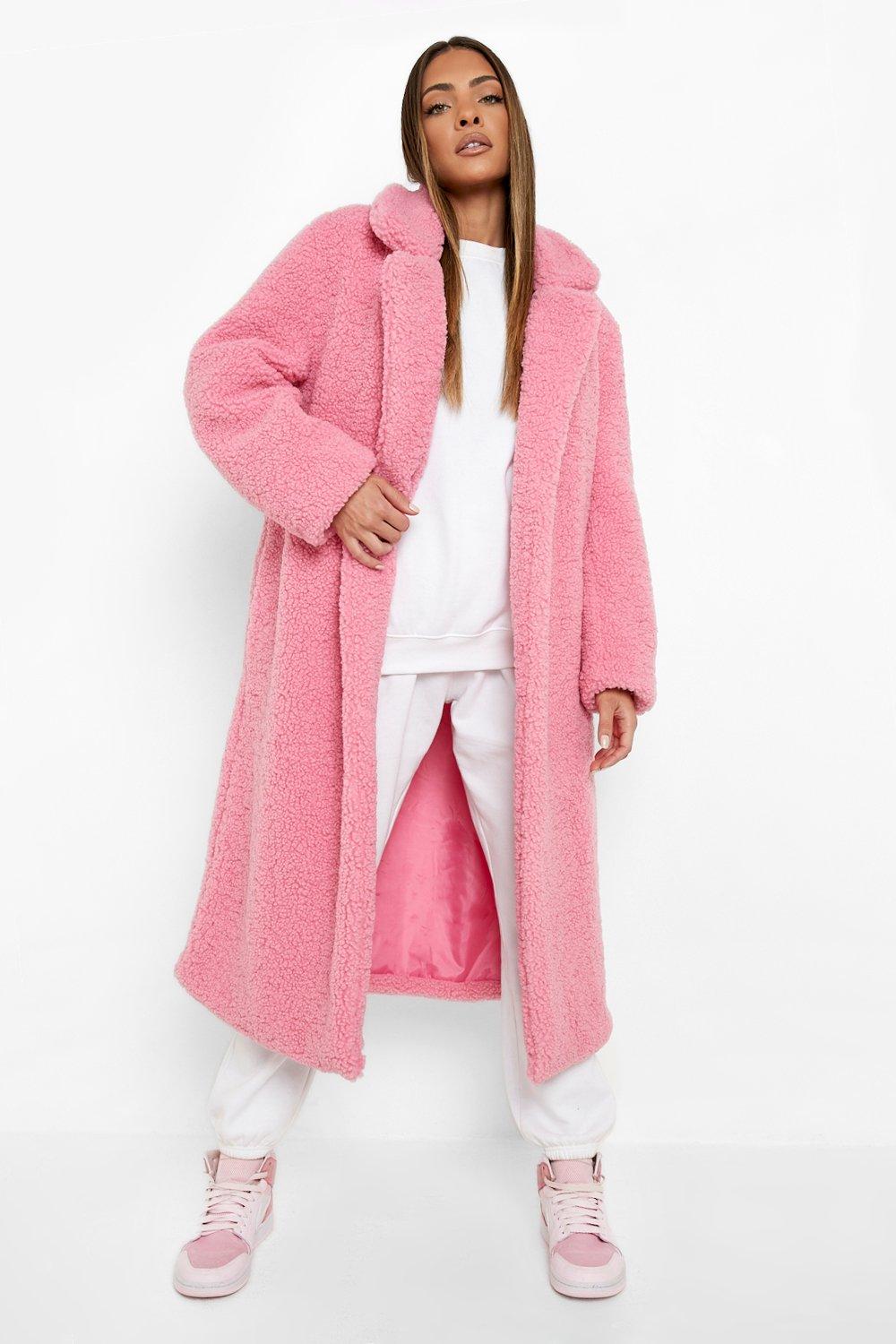 Boohoo pink 2025 teddy coat